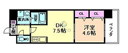 ラドゥセール豊中南 1DKの間取図画像