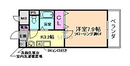 フローラルハイツ服部 1Kの間取図画像