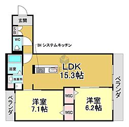 リッツ・ヴィラ豊中 2LDKの間取図画像