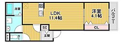 Regalo野里IV番館 1LDKの間取図画像