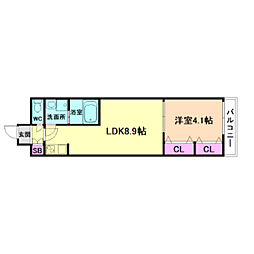 アッシュメゾン塚本 1LDKの間取図画像