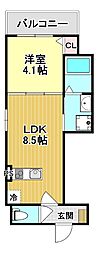 アルコ南塚口 1LDKの間取図画像