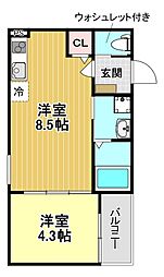 アルコ南塚口 1LDKの間取図画像