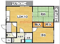 シャルム岡本 2LDKの間取図画像