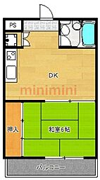 ロイヤルコート花菱 1DKの間取図画像