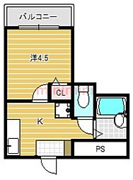 イーズ南春日丘 1Kの間取図画像