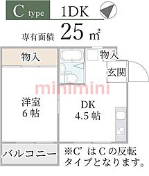 リバーサイドビューフラット 1DKの間取図画像