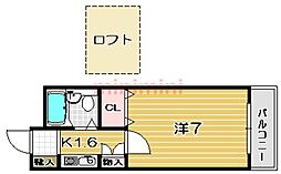 プラチナム登美の里 1Kの間取図画像