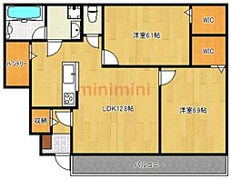 グランヴェルデ高槻 2LDKの間取図画像