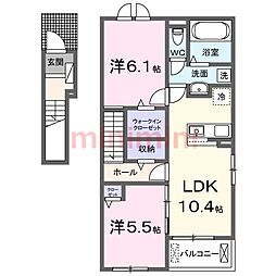 摂津市鳥飼下2丁目アパート 2LDKの間取図画像