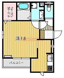 ソシュール 1Kの間取図画像