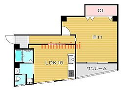フジモトビル 1LDKの間取図画像
