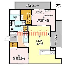 高槻市寿町1丁目アパート 2LDKの間取図画像