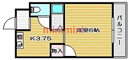 津之江パークハイツ2号館 1Kの間取図画像