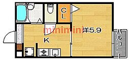サンハイム川中 1Kの間取図画像