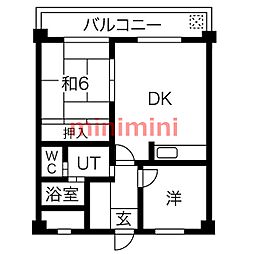 メロディーハイム 2DKの間取図画像