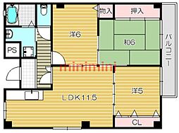 グランドール八光 3LDKの間取図画像