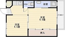ビレッジハウス法善寺3号棟 1DKの間取図画像