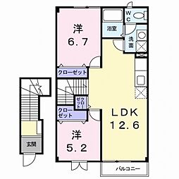 プリュジュール 2LDKの間取図画像