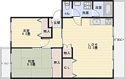 本町八幸ハイツ 2LDKの間取図画像