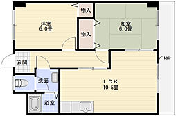 玉手山ハイツ1棟 2LDKの間取図画像