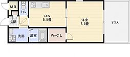アンプルールフェールリアライフ 1DKの間取図画像