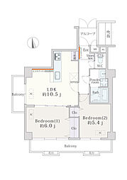 朝日綾瀬マンション 2LDKの間取図画像