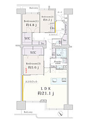 多摩川ハイム3号棟 3LDKの間取図画像
