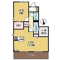 セジュールハッピータウンA 1LDKの間取図画像