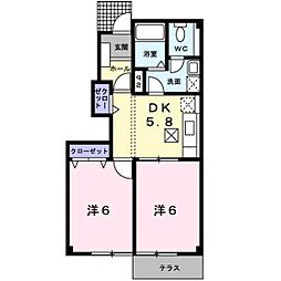 カーサ・プラシード2 2Kの間取図画像