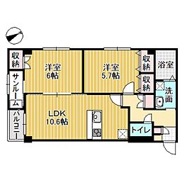 プリズムとなみ中神町 2LDKの間取図画像