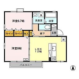 ロイヤルガーデン砺波2A 2LDKの間取図画像