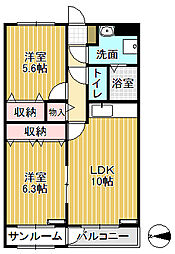 やかたマンション壹番館 2LDKの間取図画像
