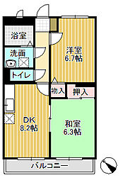 シスコイン・となみB 2DKの間取図画像