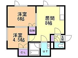 アーバンヒルズ朝里 2DKの間取図画像