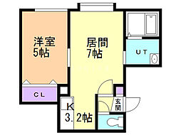 フレンズ小樽 1LDKの間取図画像