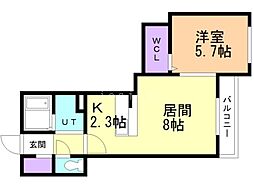 レーベンオーク 1LDKの間取図画像