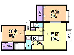 アペルト・ウノ 2LDKの間取図画像