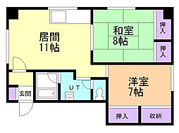 ウェルハイツ新富 2LDKの間取図画像