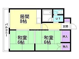 富岡レジデンス 2DKの間取図画像
