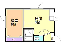 メゾンカネツ 1DKの間取図画像
