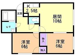 和光ハイツ1号棟 2LDKの間取図画像