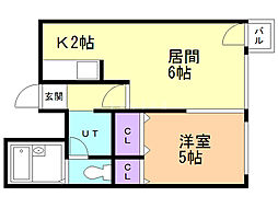 アップルハイム船見坂 1LDKの間取図画像