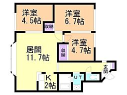 ヴィラ船見坂A 3LDKの間取図画像