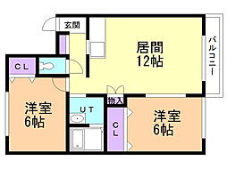 船浜フラット 2LDKの間取図画像