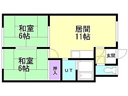 第2コーポ仁木 2LDKの間取図画像