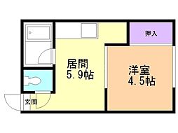 入船コーポパル 1DKの間取図画像