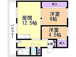 ビレッジハウス潮見ヶ丘2 2LDKの間取図画像