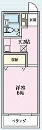 リバーハイム 1Kの間取図画像