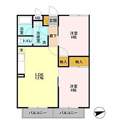 ツインスターII 2階2LDKの間取り